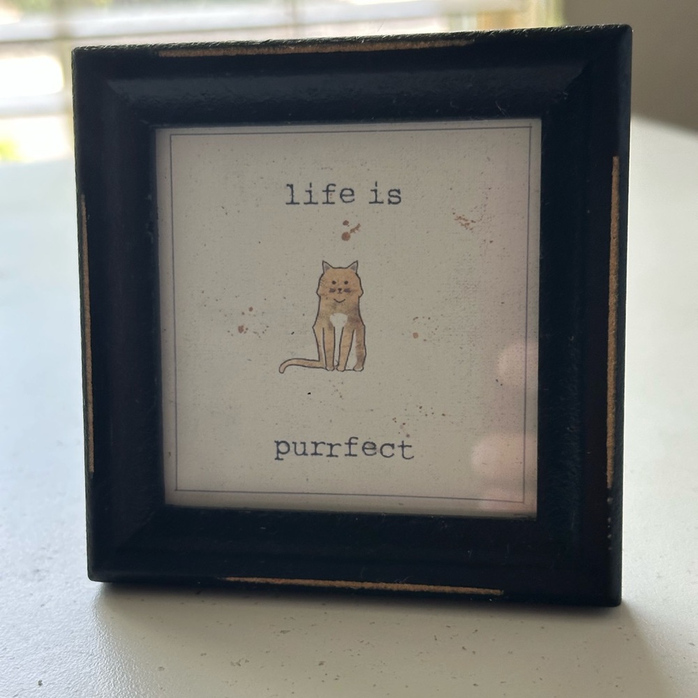 Life is Purrfect Mini Framed Cat Art - Black Frame